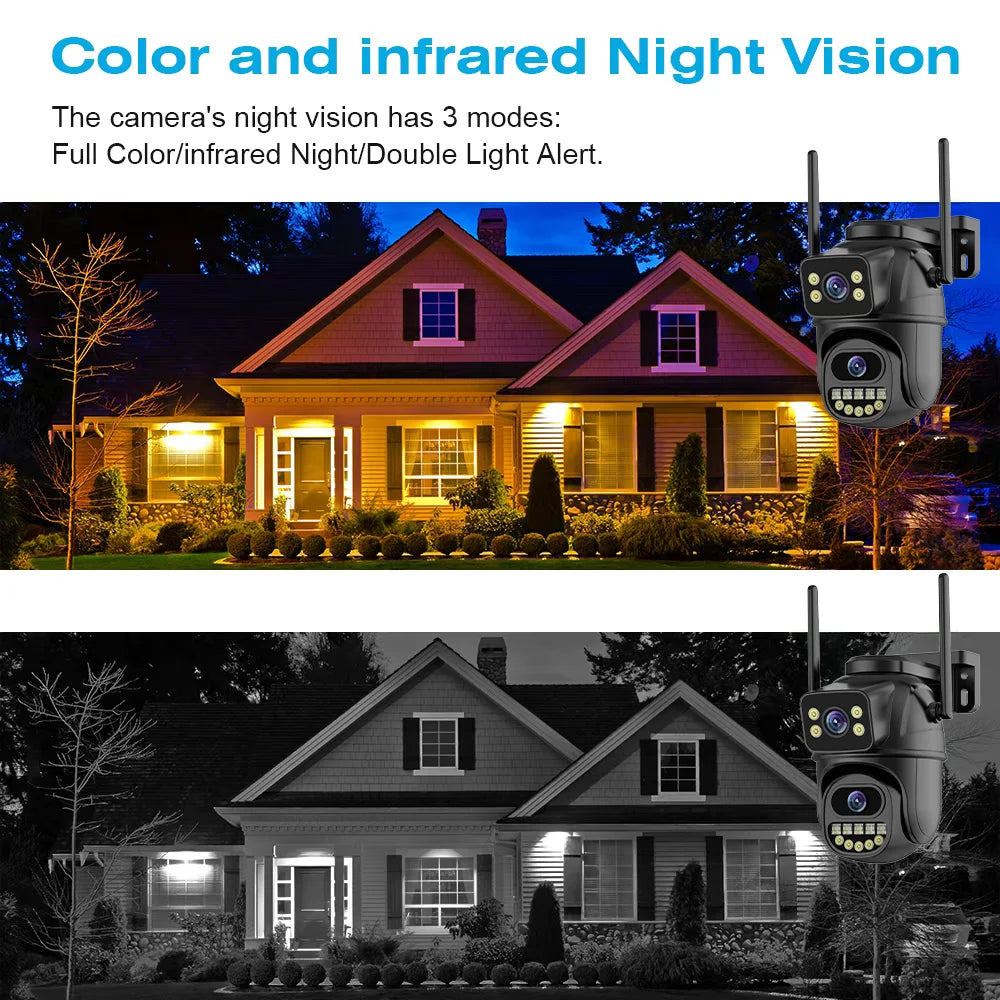 4K 8MP Dual Lens Dual Screen IP Camera Wifi PTZ Camera Outdoor 4MP AI Auto Tracking CCTV HD Audio Video Surveillance P2P Icsee