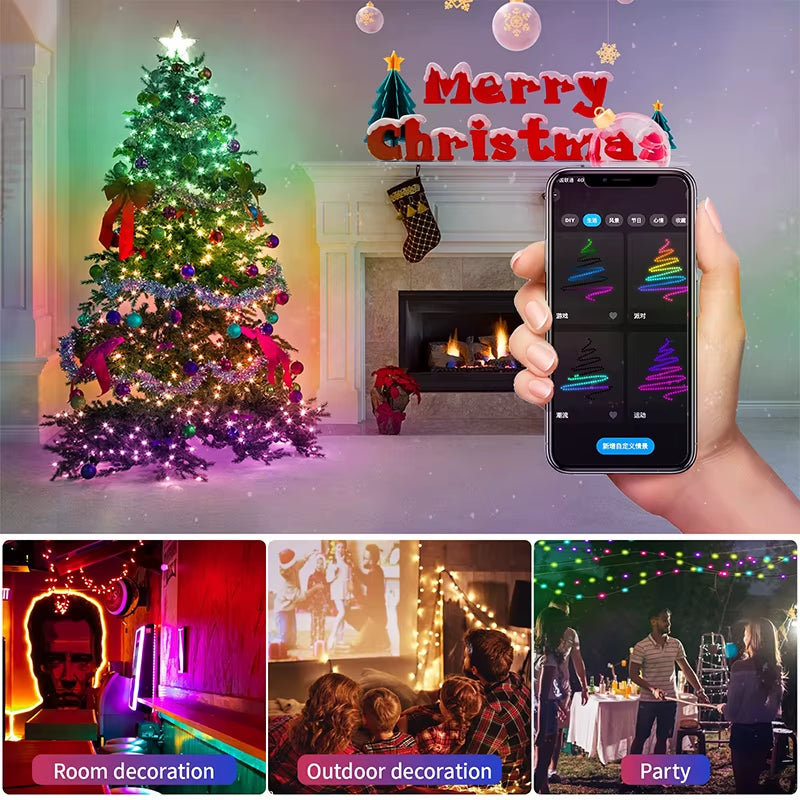 5/10M RGBIC Holiday Lamp Smart Control Light String APP Bluetooth Christmas Decoration Outdoor Atmosphere LED Night Lights