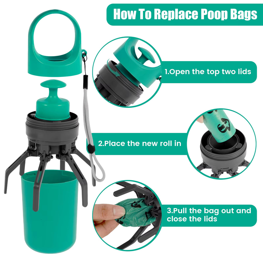Portable Dog Poop Scooper with Holder Claw Clip Pooper Bag Dispenser Dog Walker Waste Picker for Small Medium Large Dogs