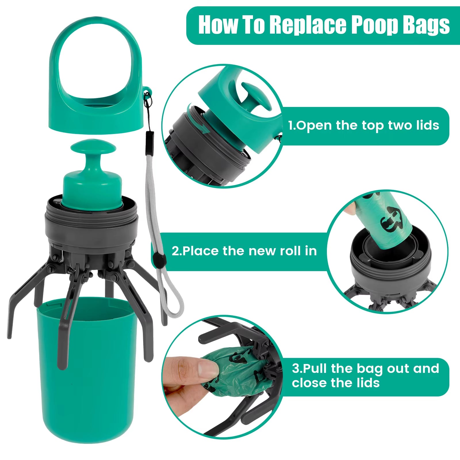 Portable Dog Poop Scooper with Holder Claw Clip Pooper Bag Dispenser Dog Walker Waste Picker for Small Medium Large Dogs