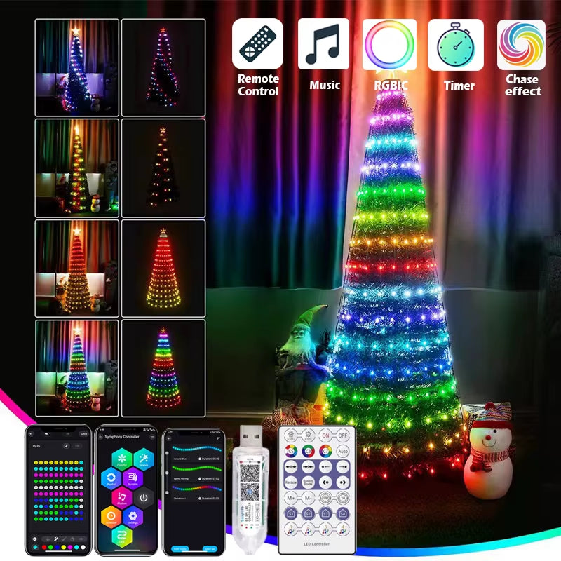 5/10M RGBIC Holiday Lamp Smart Control Light String APP Bluetooth Christmas Decoration Outdoor Atmosphere LED Night Lights