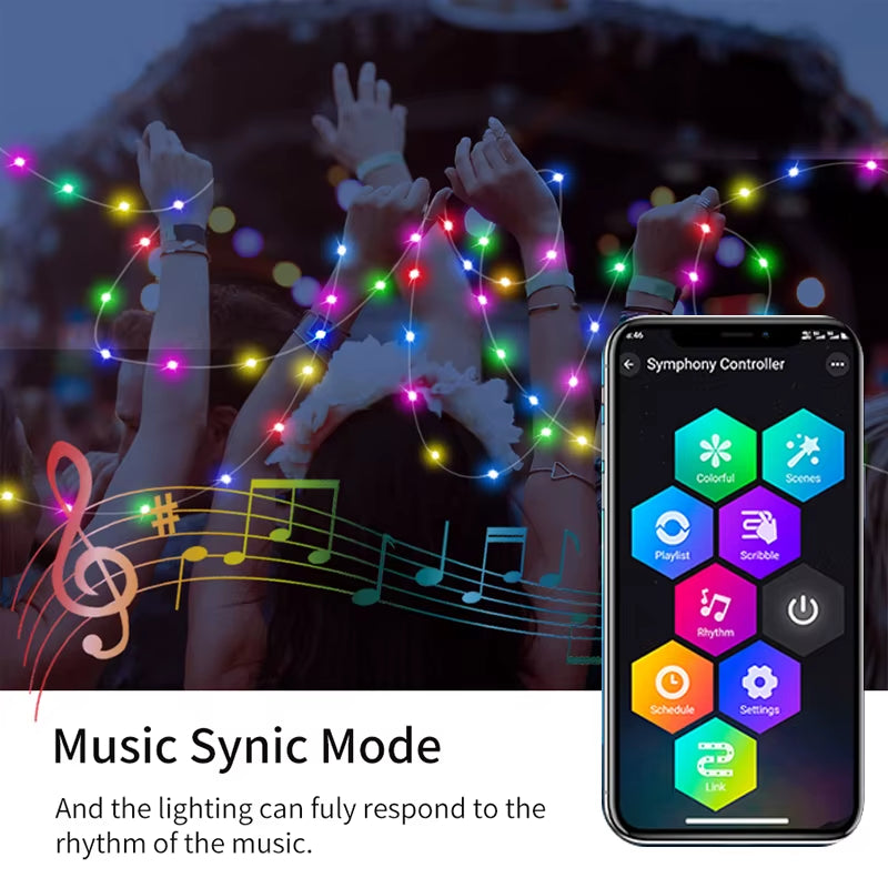 5/10M RGBIC Holiday Lamp Smart Control Light String APP Bluetooth Christmas Decoration Outdoor Atmosphere LED Night Lights