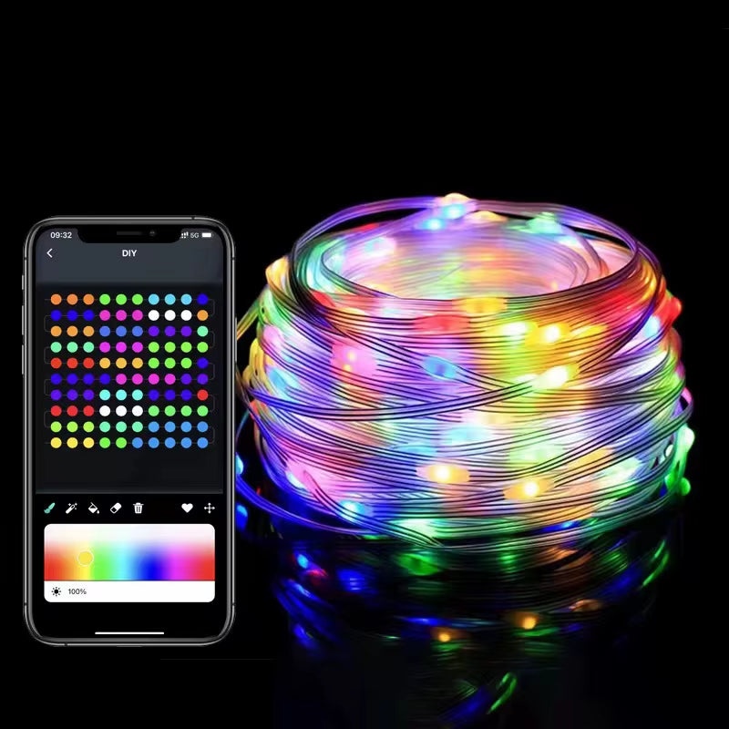 5/10M RGBIC Holiday Lamp Smart Control Light String APP Bluetooth Christmas Decoration Outdoor Atmosphere LED Night Lights